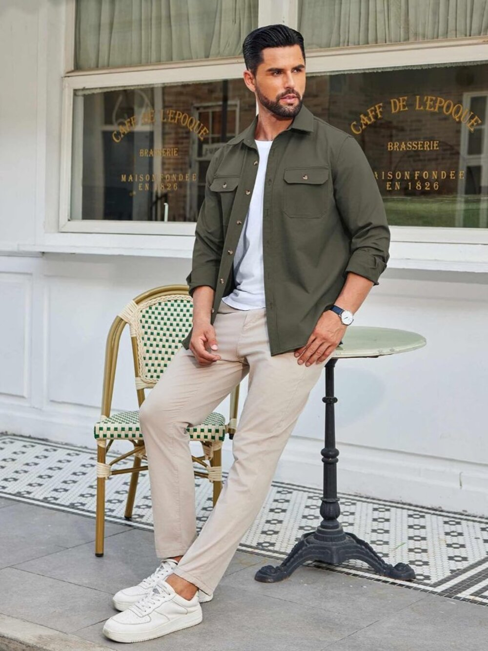 Men's Long Sleeve Button Up Shirt Jacket with Flap Pockets - Picture 5 of 7